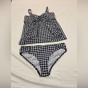 Motherhood Maternity Beach Bump Black And White Checkered Tankini Large